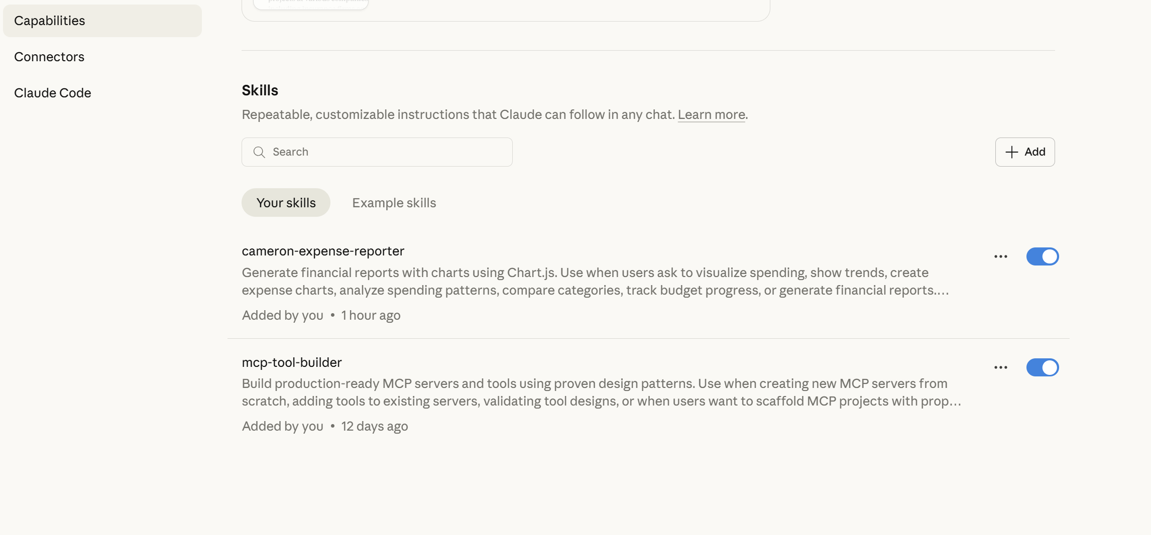 Claude ai skills setting