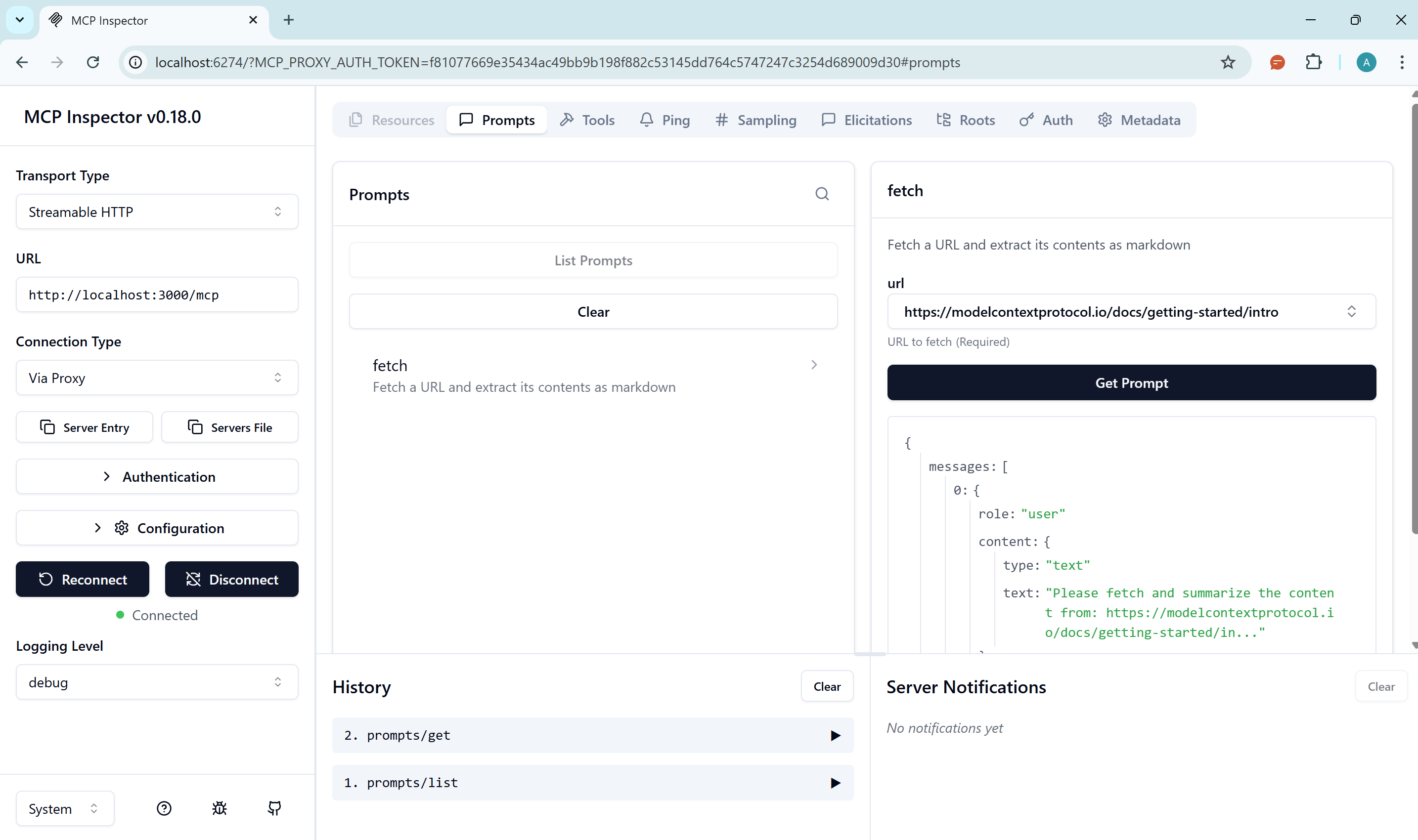 MCP Inspector Fetch Prompt