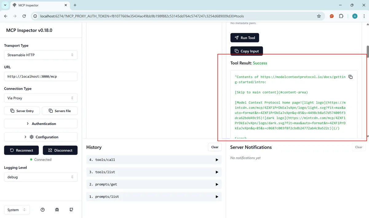 MCP Inspector Tool Result