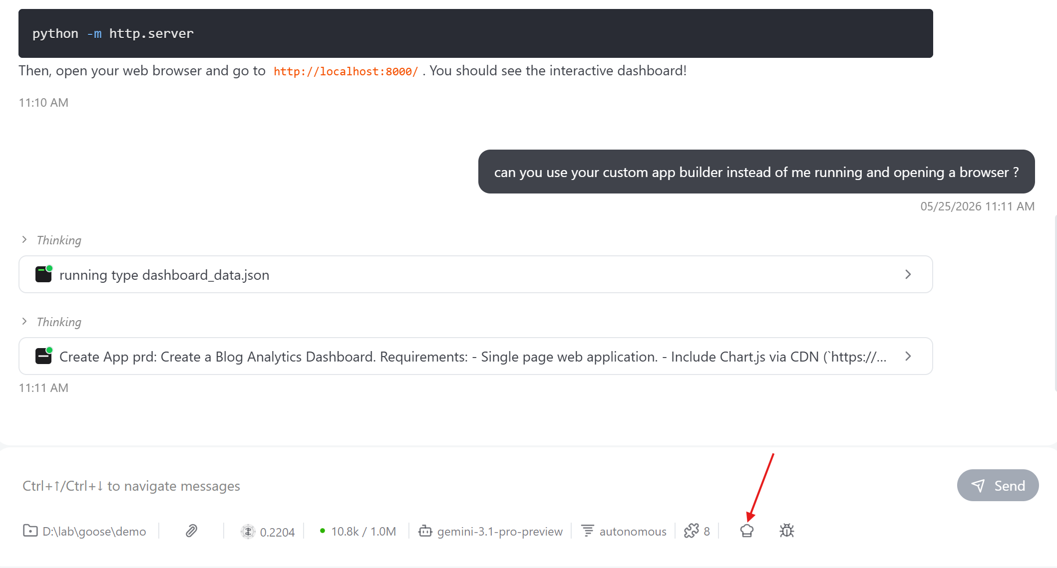 The Create Recipe button in the Goose session interface
