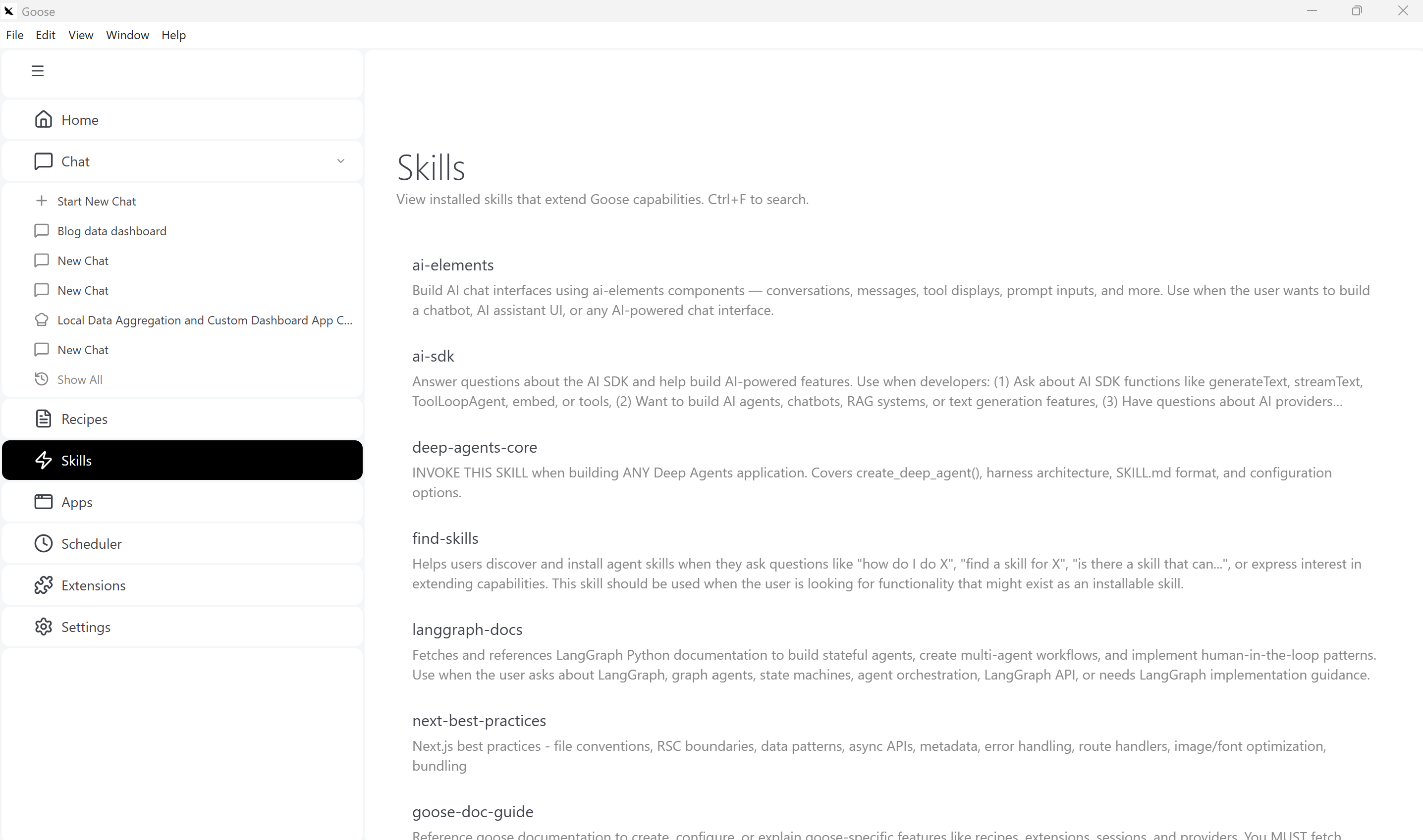 Goose skills in the desktop interface