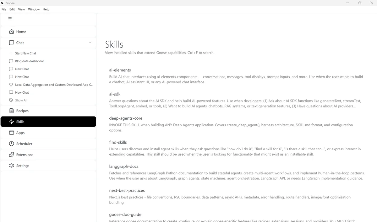 Goose skills in the desktop interface