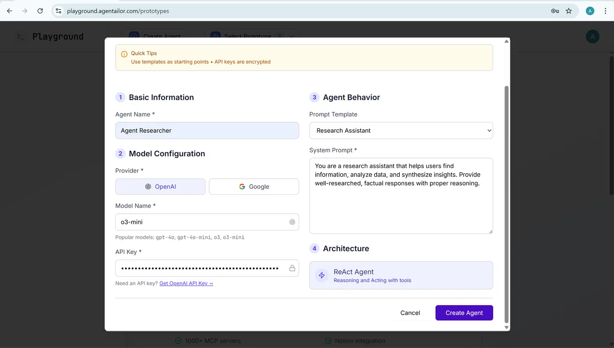 create agent form