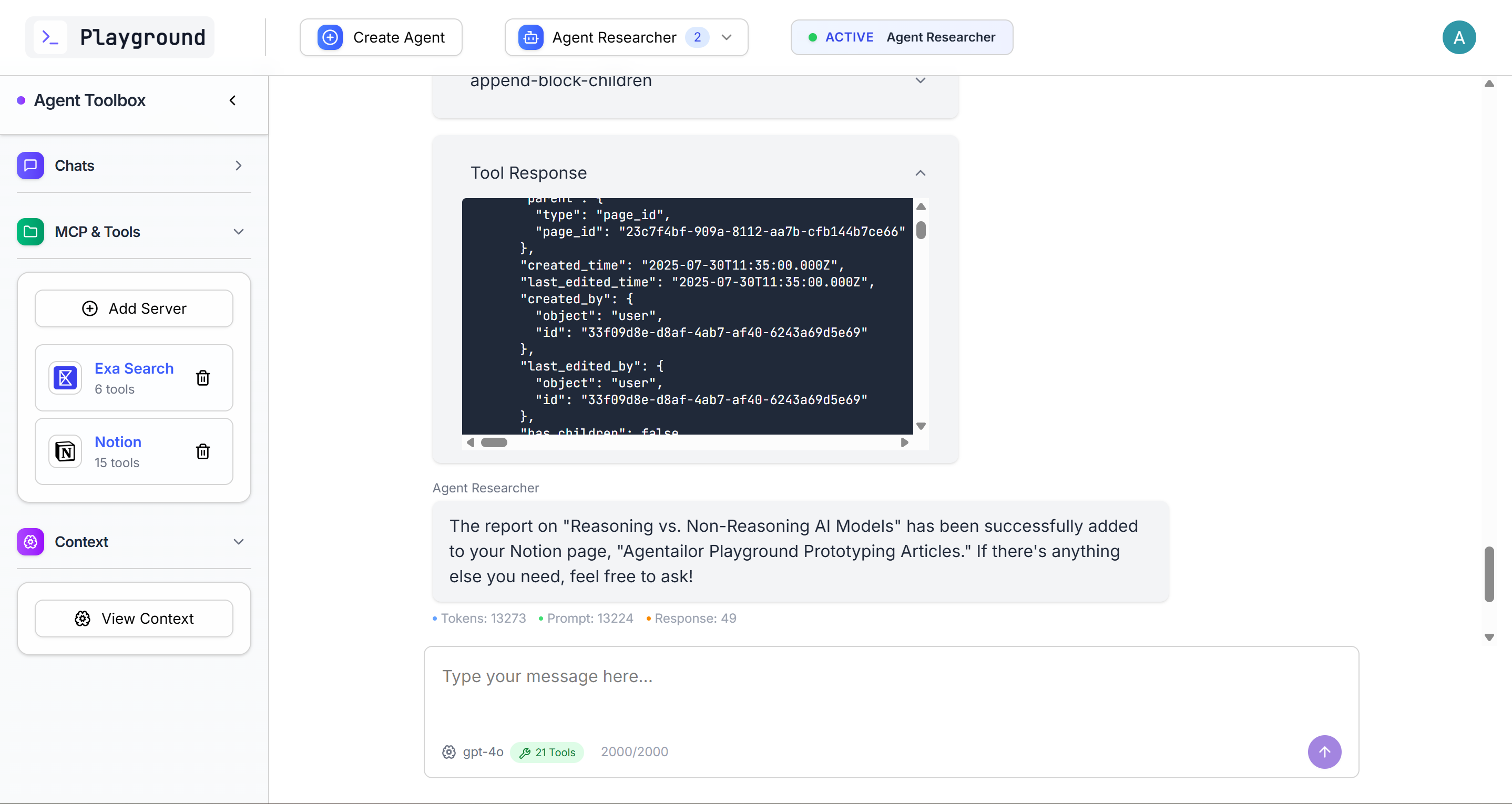 message with Agent Researcher