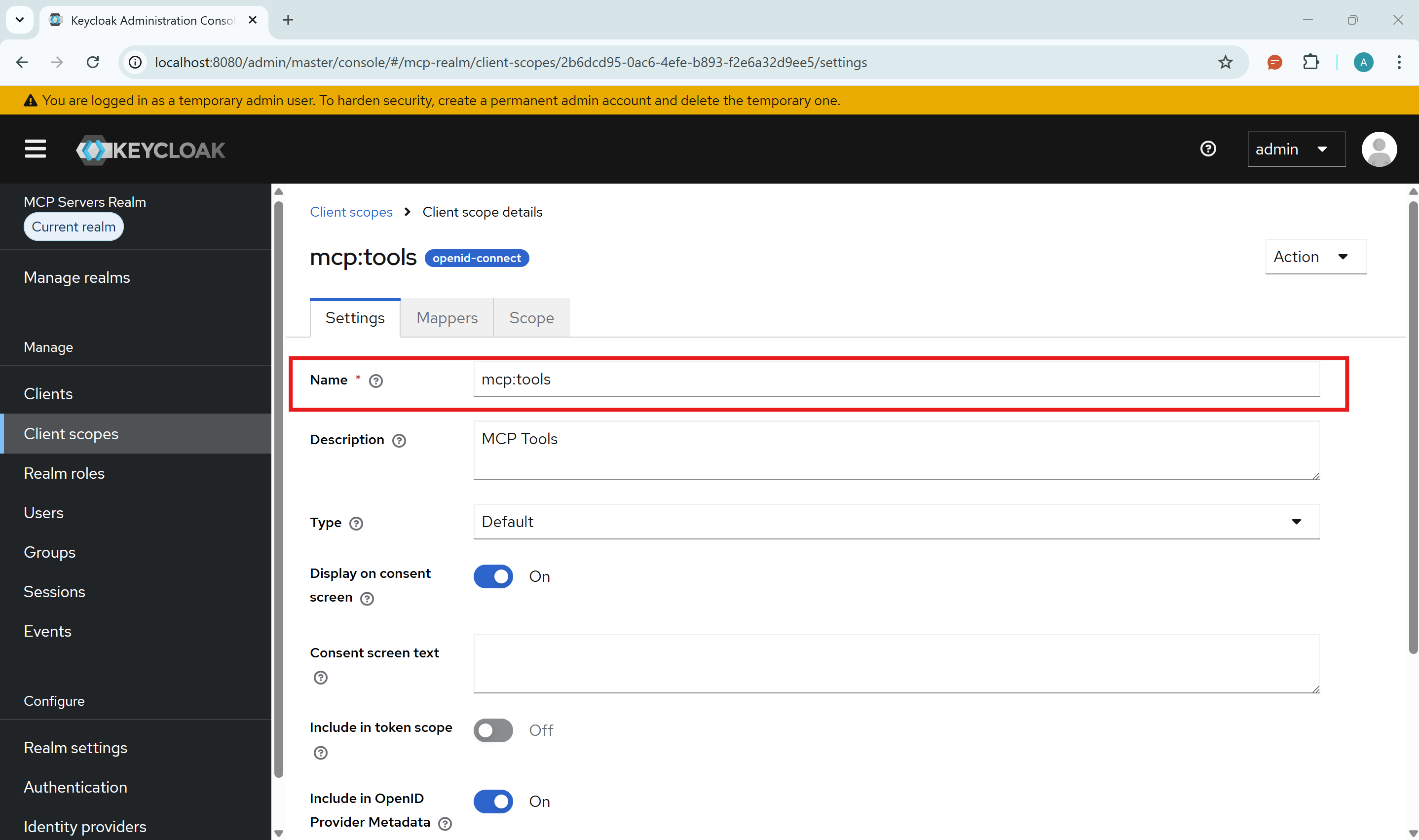 Create mcp:tools Scope