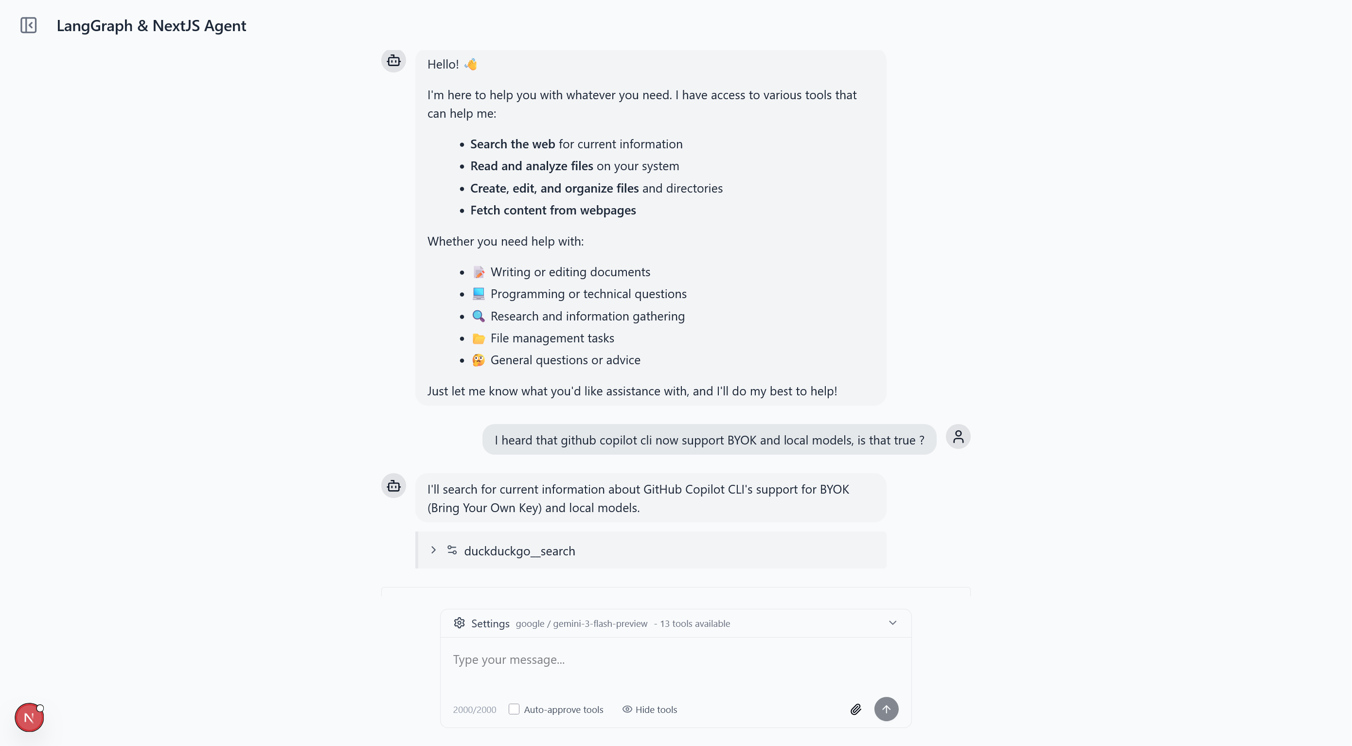 Fullstack AI agent chat UI