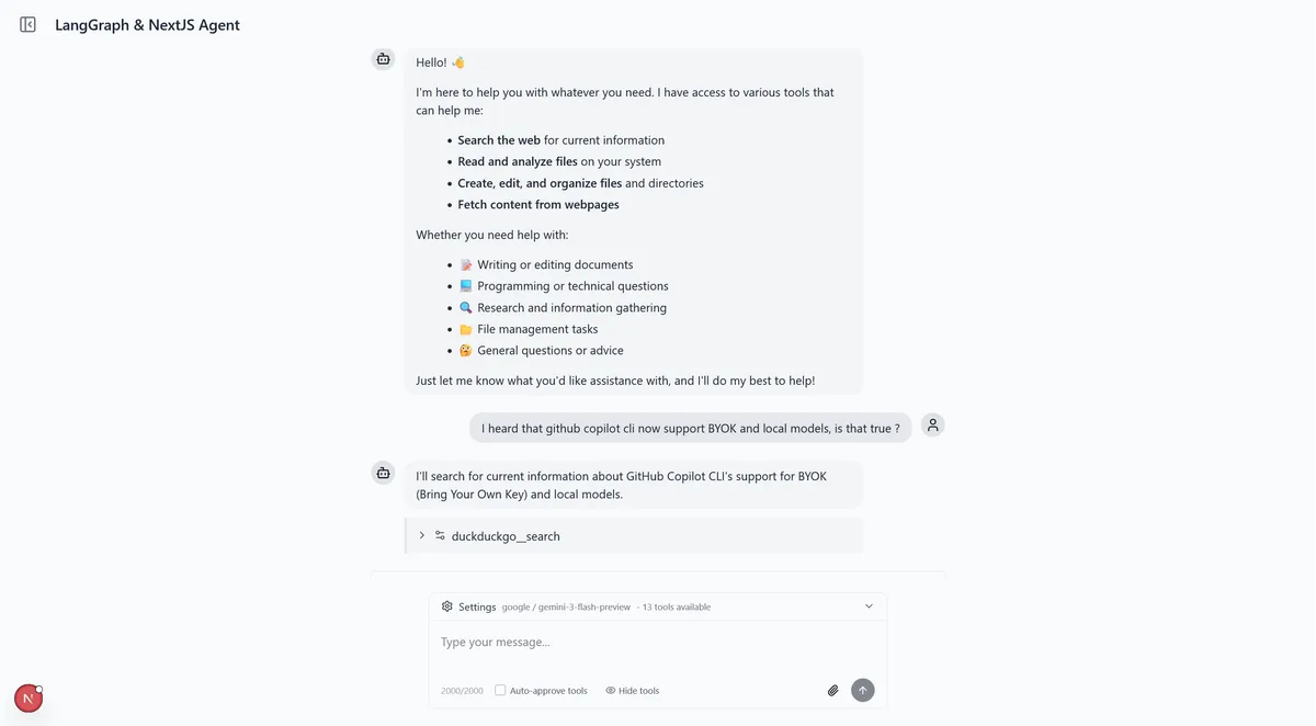Fullstack AI agent chat UI
